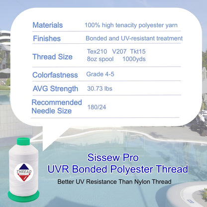 Sissew Pro UV Resistance Bonded Polyester Thread 207 Tex210 1000yds 8oz（White,21 pcs）
