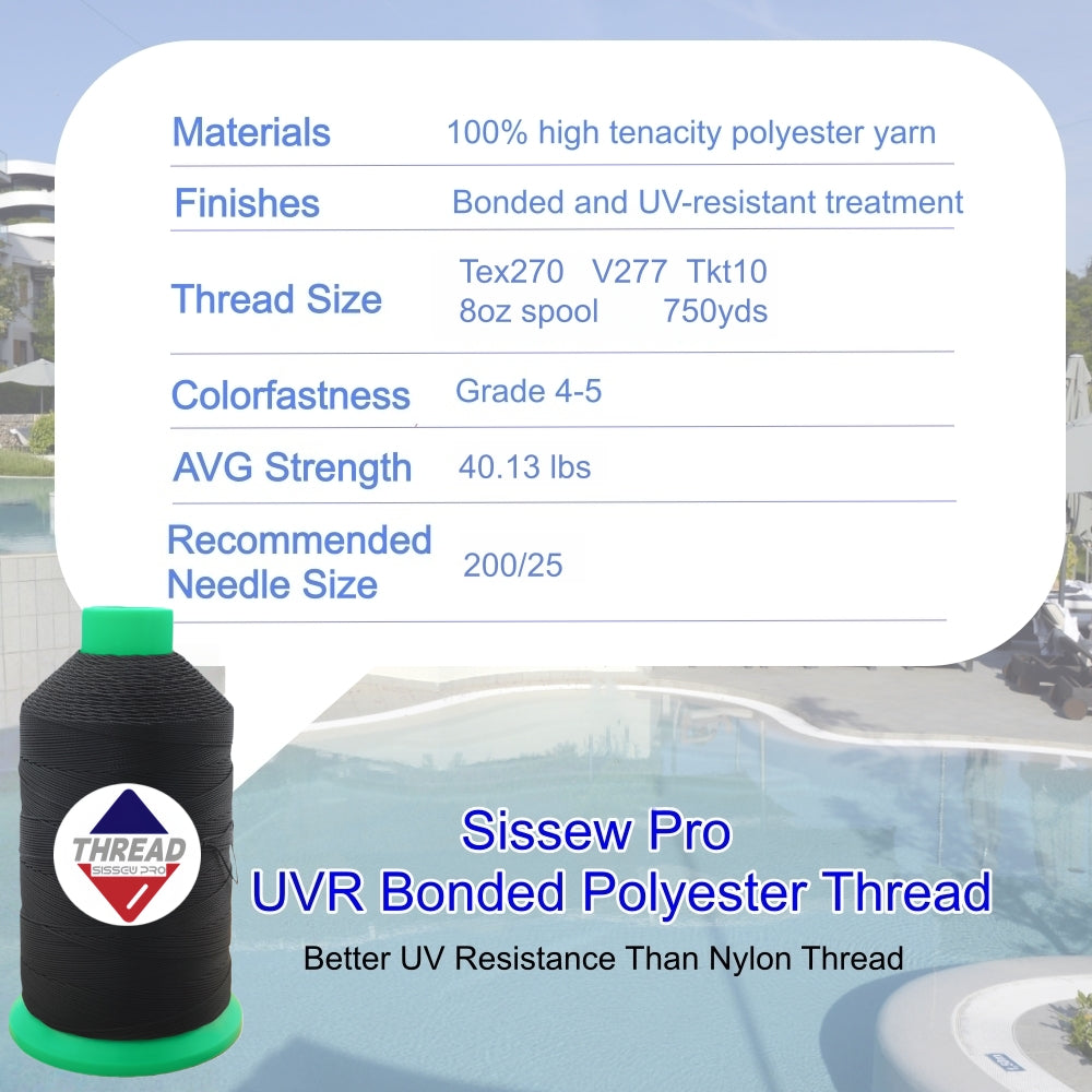Sissew Pro UV Resistance Bonded Polyester Thread 277 Tex270 750yds 8oz（Black,21 pcs）