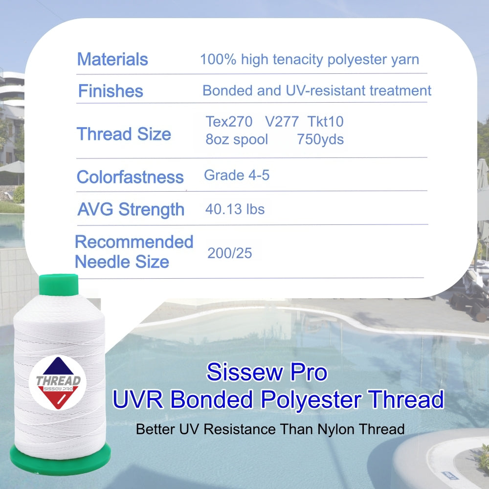 Sissew Pro UV Resistance Bonded Polyester Thread 277 Tex270 750yds 8oz（White,21 pcs）