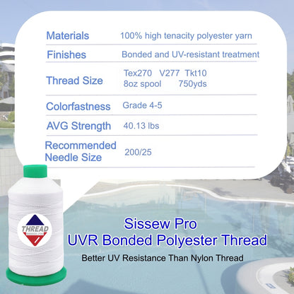 Sissew Pro UV Resistance Bonded Polyester Thread 277 Tex270 750yds 8oz（White,21 pcs）
