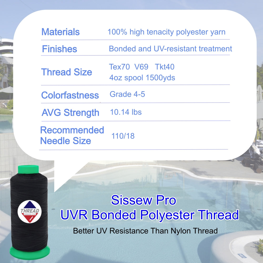 Sissew Pro UV Resistance Bonded Polyester Thread 69 Tex70 1500yds 4oz（Blackx12pcs+Whitex12pcs,24 pcs）
