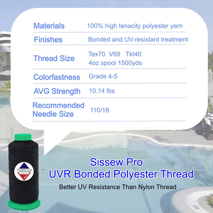 Sissew Pro UV Resistance Bonded Polyester Thread 69 Tex70 1500yds 4oz（Blackx12pcs+Whitex12pcs,24 pcs）