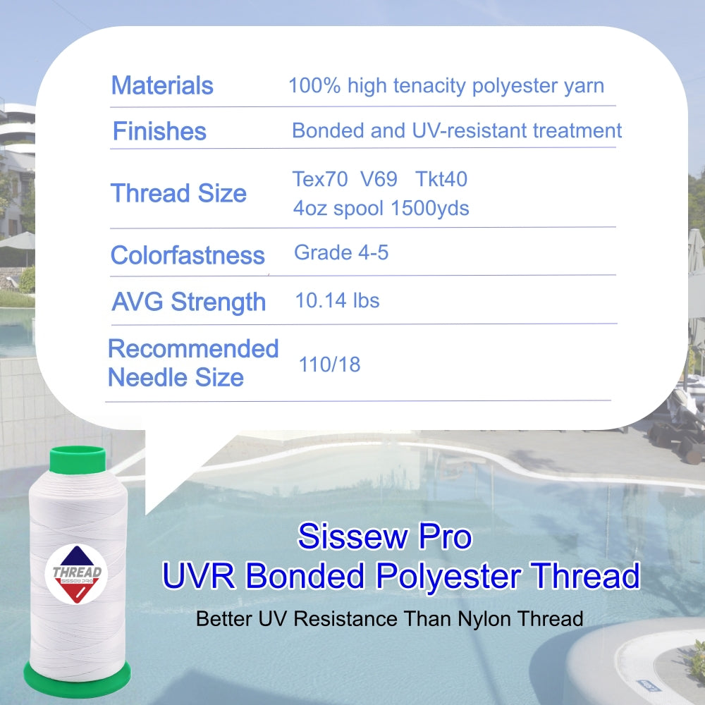 Sissew Pro UV Resistance Bonded Polyester Thread 69 Tex70 1500yds 4oz（White,27 pcs）
