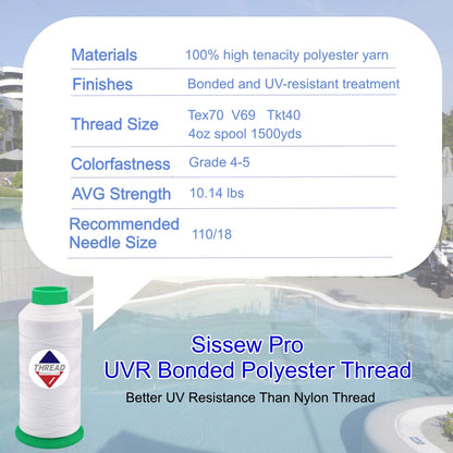 Sissew Pro UV Resistance Bonded Polyester Thread 69 Tex70 1500yds 4oz（White,27 pcs）