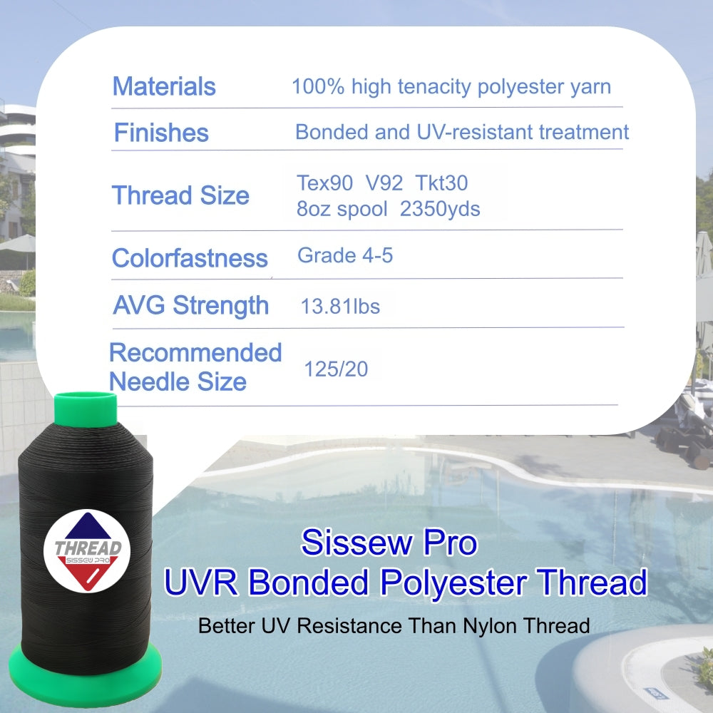 Sissew Pro UV Resistance Bonded Polyester Thread 92 Tex90 2350yds 8oz（Black,21 pcs）