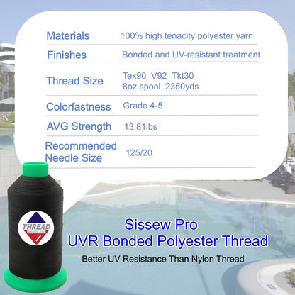Sissew Pro UV Resistance Bonded Polyester Thread 92 Tex90 2350yds 8oz（Black,21 pcs）