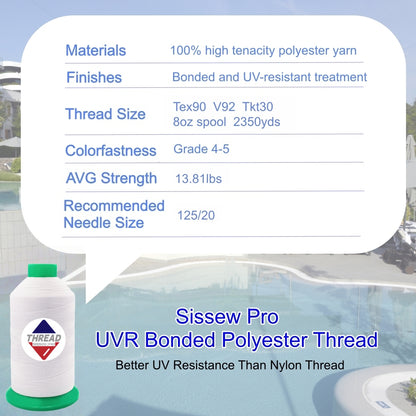 Sissew Pro UV Resistance Bonded Polyester Thread 92 Tex90 2350yds 8oz（White,21 pcs）